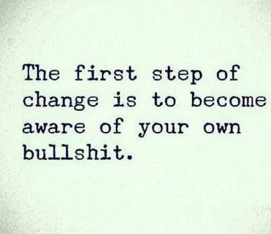 Just text that reads "The first step of change is to become aware of your own bullshit>"
