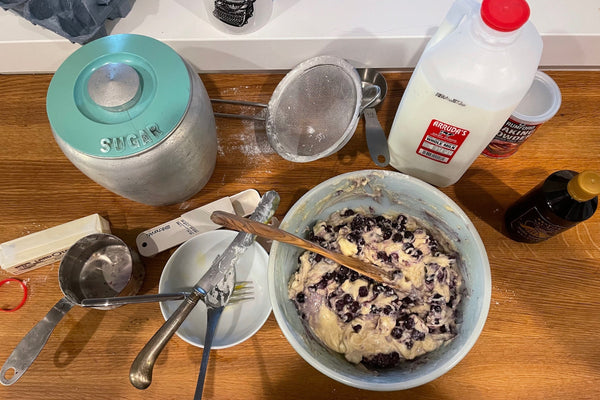 ingredients for cake on a counter